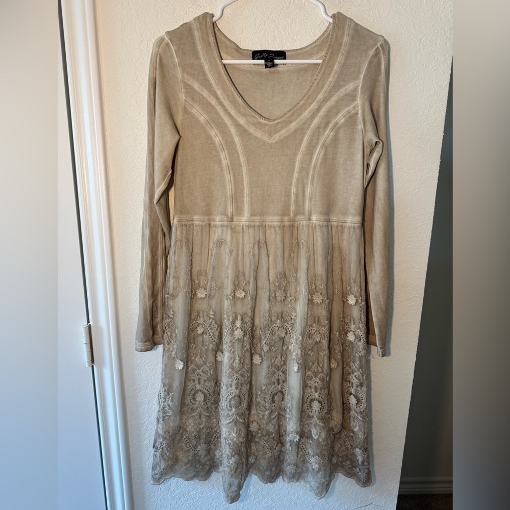 Gretty Zueger Bohemian Embroidered Long Sleeve Dress Womens Size Small